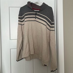 Eddie Bauer Men's Gray and Cream Zip-Up Sweater